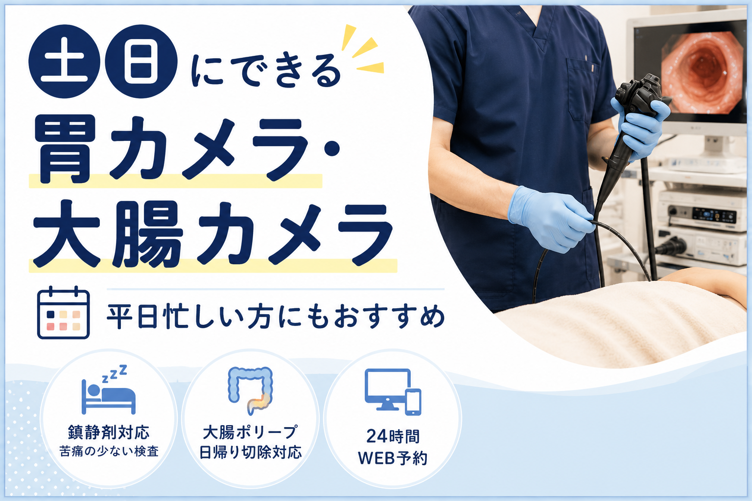 箕面市で土日にできる内視鏡検査/平日休めない方の胃カメラ・大腸カメラ
